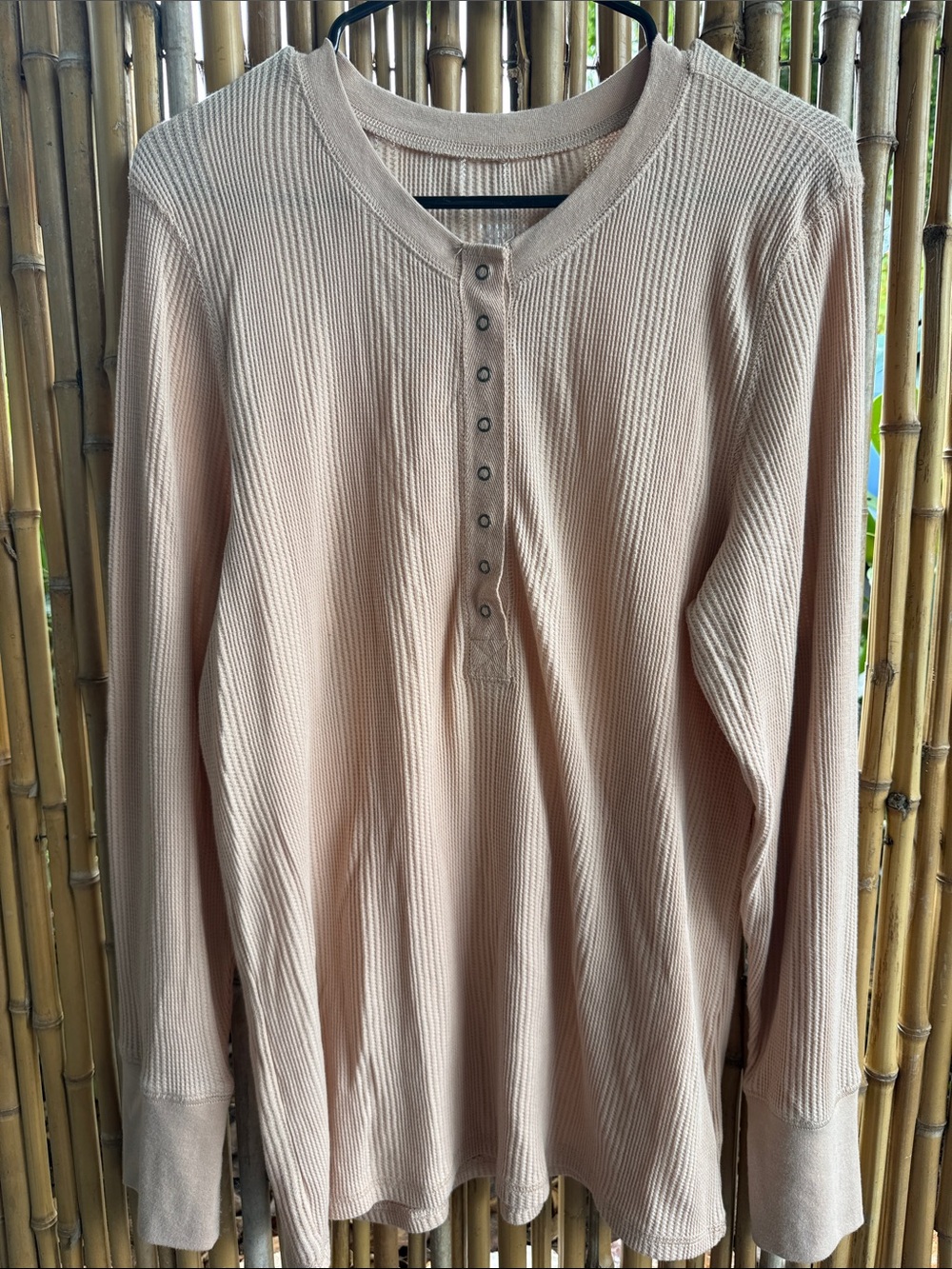 aerie Long-Sleeve Waffle Henley in Light Beige